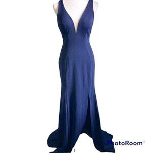 Navy Open Back Minimalist Long Formal Prom Dress US S